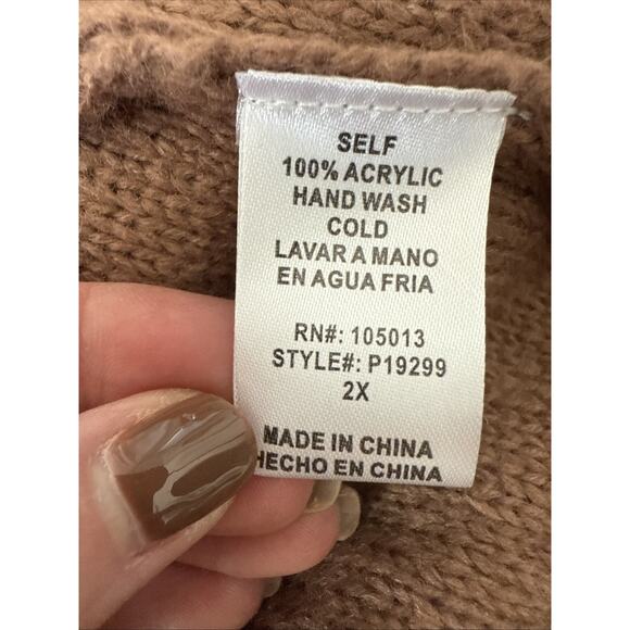 Andree By Unit Women's 2X Boho Chic Open Knit Neutral Brown Cardigan Grannycore - Picture 4 of 6